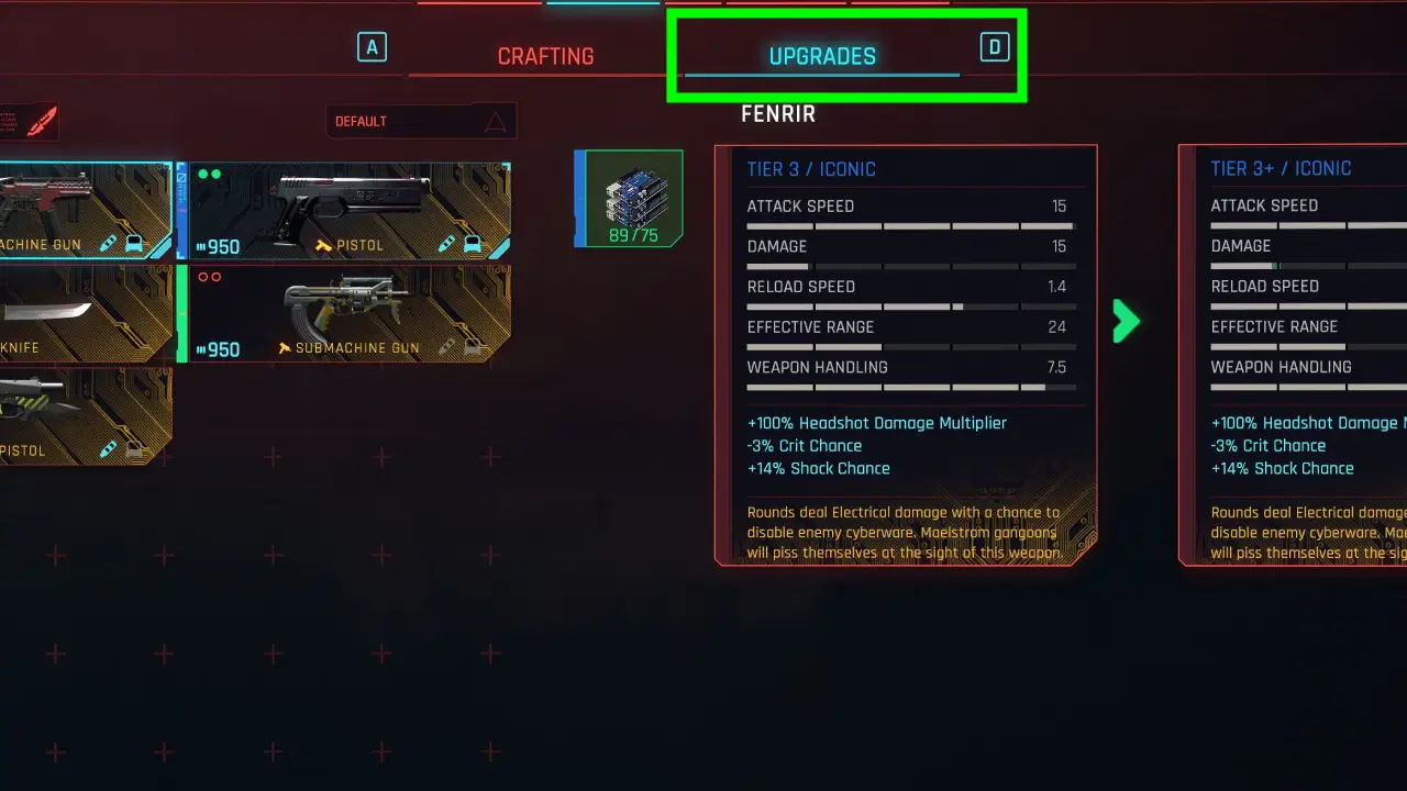 Cyberpunk 2077 Upgrade Weapons