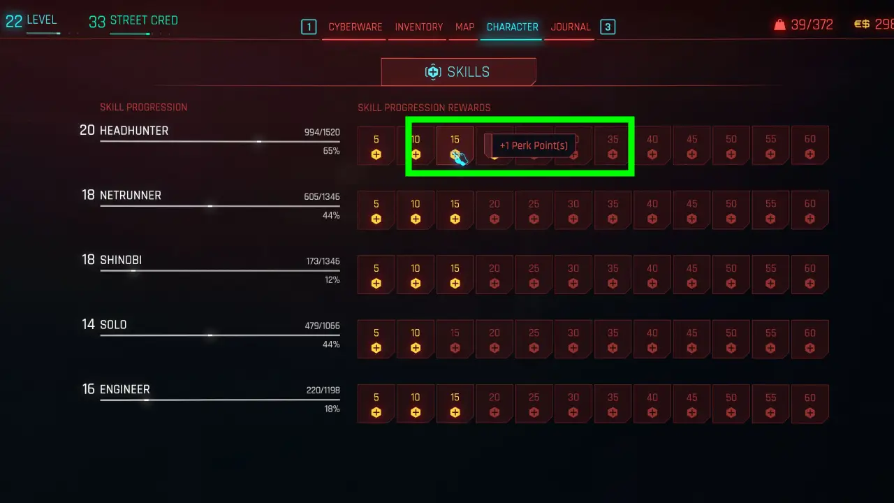 Skill Progression Perk Points Cyberpunk 2077
