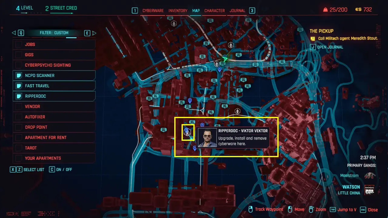 Cyberpunk 2077 Ripperdoc Viktor Vektor location