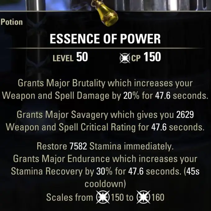 ESO Essence of Power Potion Dmg, Crit, Stamina