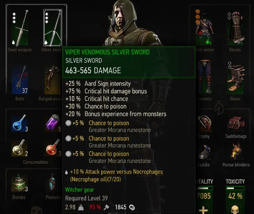 Witcher 3 Poison Build Gear